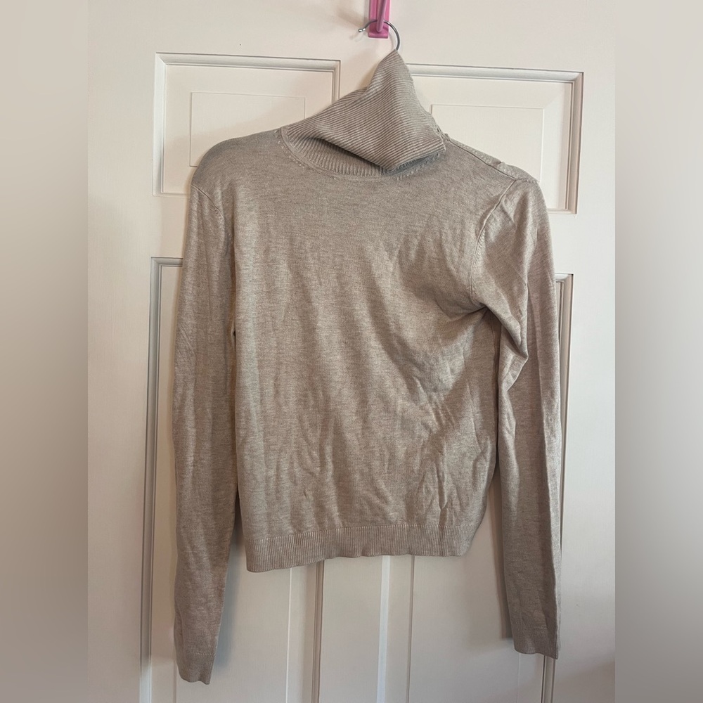 Mango MNG Lightweight Turtleneck Sweater Academic Layering Tan Sz Medium